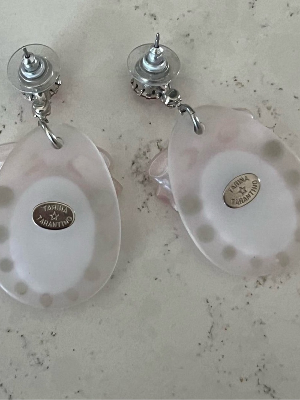 Tarina Tarantino Pink and White Bow Portrait Drop Earrings - Picture 5 of 7